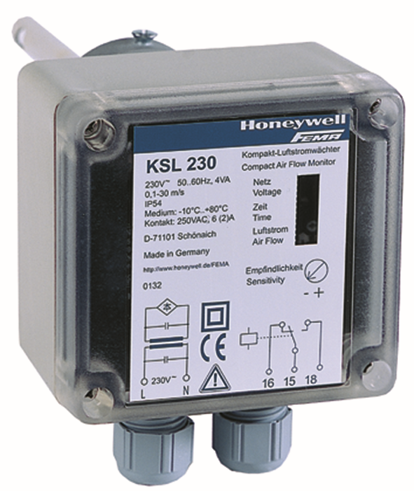 CAPTEURS ToR - Honeywell  KSL24 - Commutateur de débit d'air électronique version compacte - 0.1...30m/s - 24VAC - 130mm - IP65